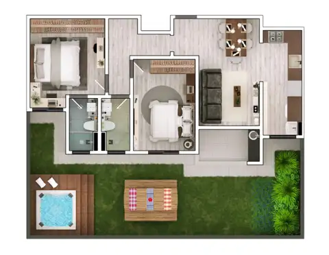 San Giovanni: Planta 08 - 2 dorm 107,75m² - garden