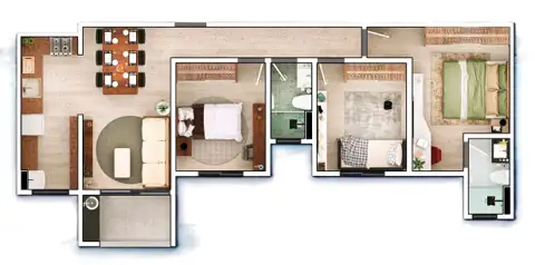 San Giovanni: Planta 05 - 3 dorm 71,35m²