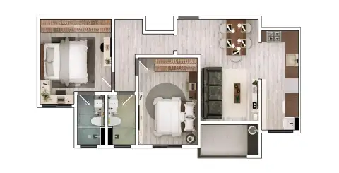 San Giovanni: Planta 01 - 2 dorm 63,43m²