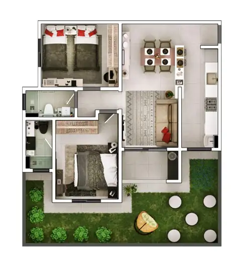 San Giovanni: Planta 06 - 2 dorm 87,70m² - garden