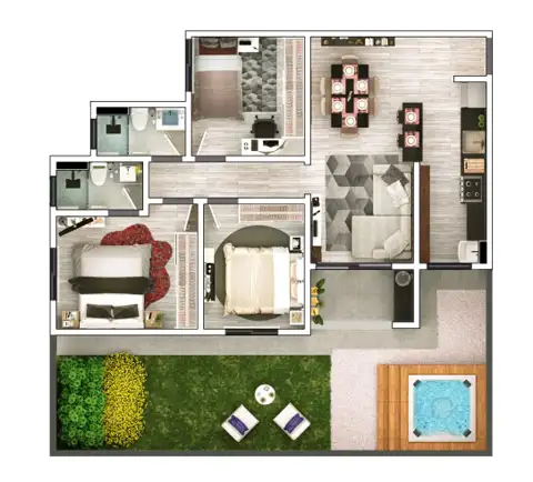 San Giovanni: Planta 07 - 3 dorm 95,15m² - garden